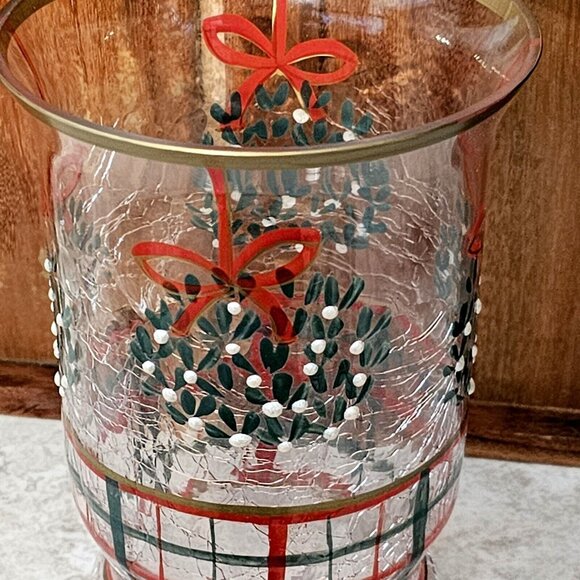 Fifth Avenue Crystal Mistletoe Hurricane Candle Holder 6" tealight votive New - Picture 5 of 15